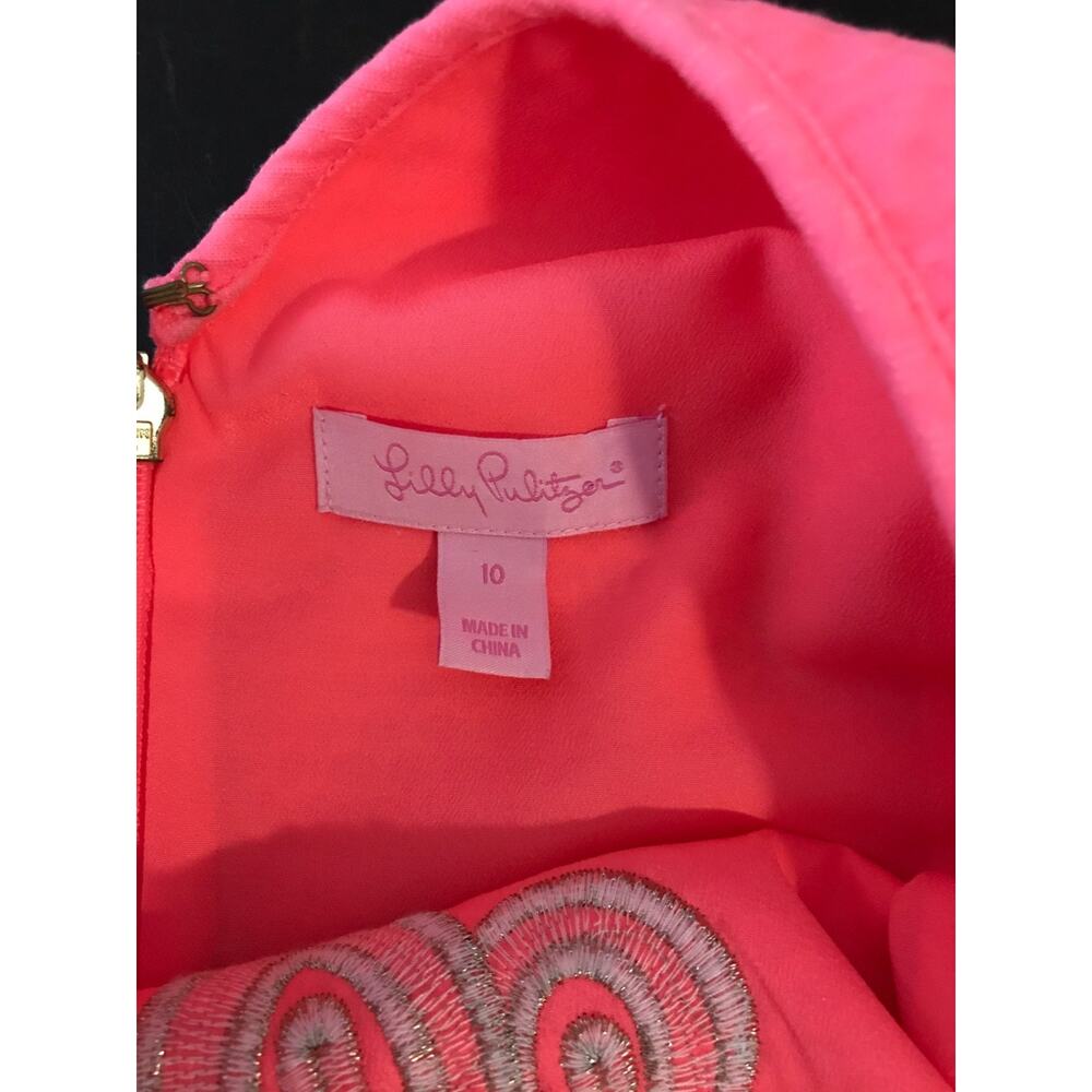 Lilly Pulitzer Largo Shift Dress Size 10 Pink Sun Ray Gold Embroidered - Picture 10 of 12